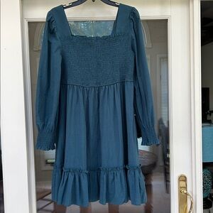 Teal Long Sleeve Smocked Dress-Size XL. NWT